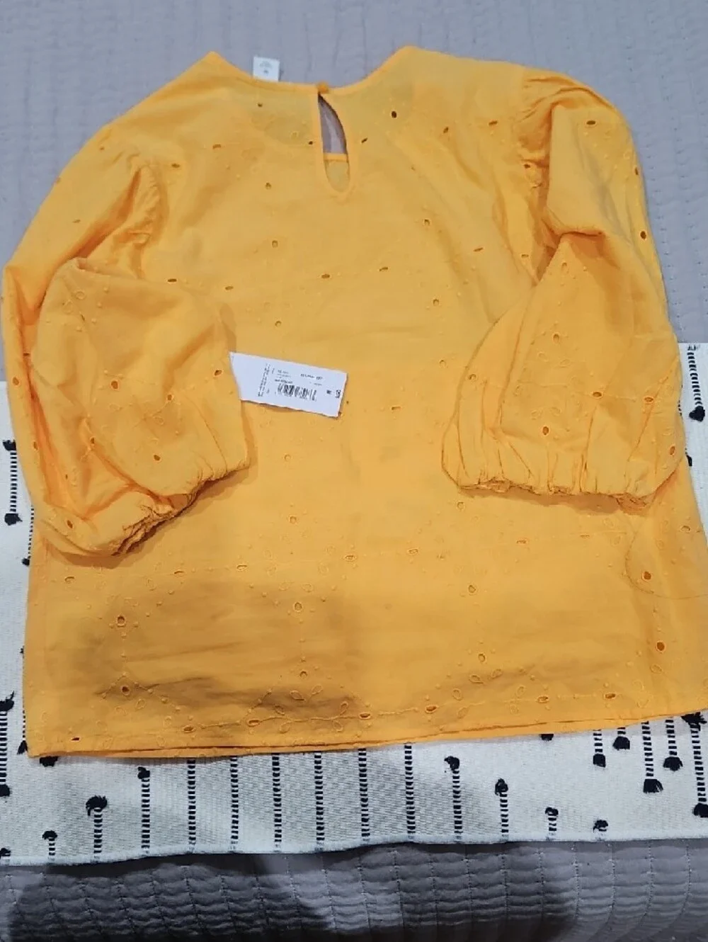 Liz Claiborne Yellow Eyelet Puff-Sleeve Blouse